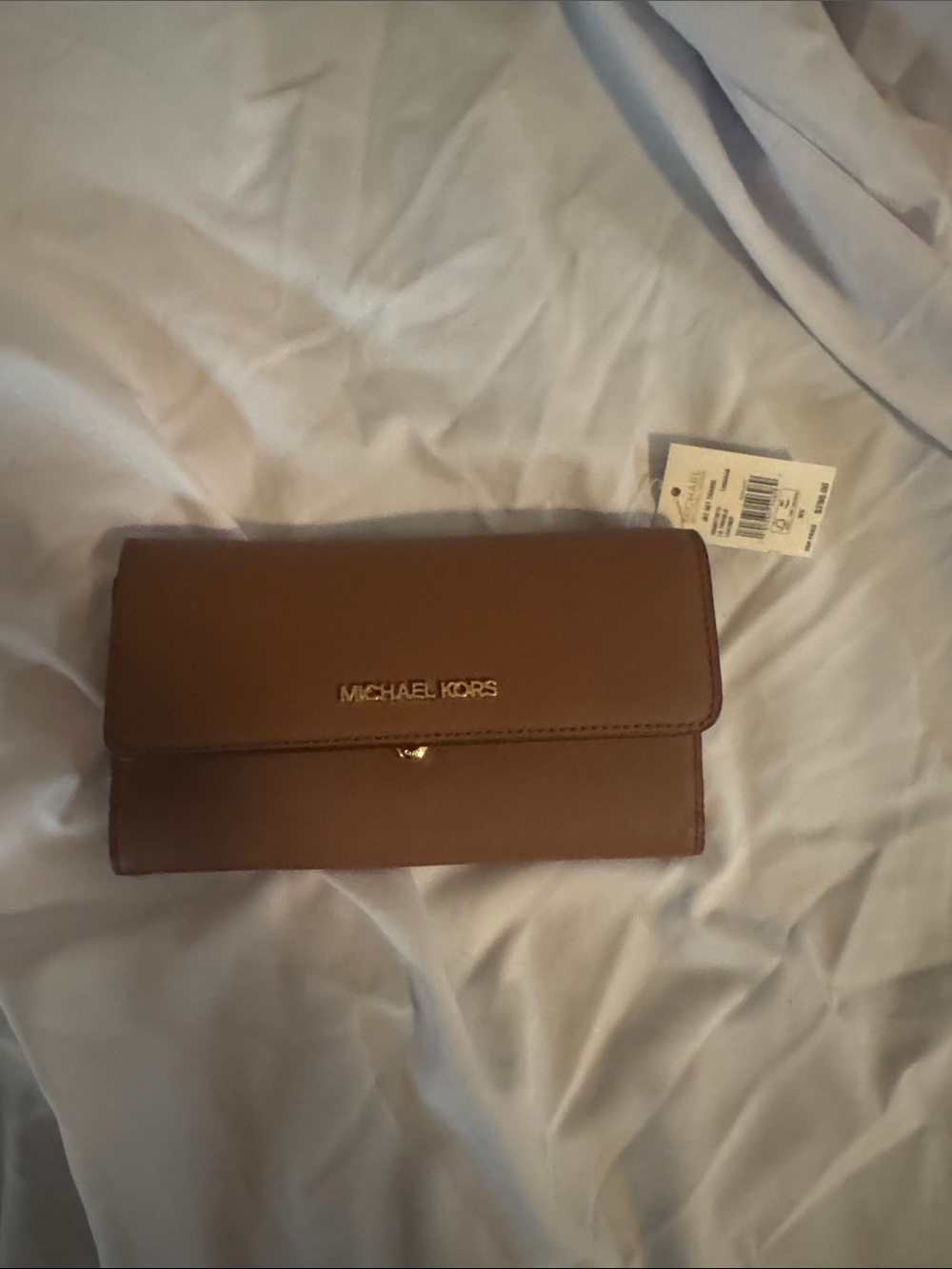 Michael Kors Tan Saffiano Leather Continental Wallet with Gold Logo